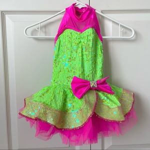 Ballet costume, pink and greet and matching pink hair bow